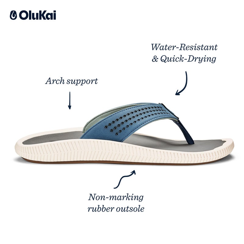 OLUKAI Ulele Men's Beach Sandals, Water Resistant Flip Flops, Arch Support & Comfort Fit, Lightweight & Durable, Enhanced Grip & Traction, Slate Blue/Charcoal, 9 - Image 4